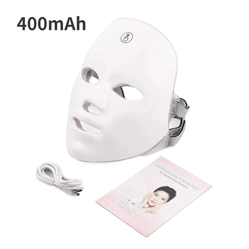 Máscara facial led sem fio, terapia de fótons de luz vermelha, anti-envelhecimento, antirrugas, remoção de acne, 7 cores, máscara facial, cuidados com a pele, dispositivo de beleza - MUNIQUE SOTTILI ACESSÓRIOS