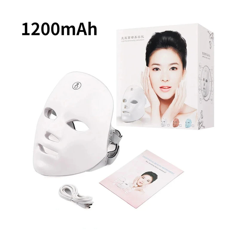 Máscara facial led sem fio, terapia de fótons de luz vermelha, anti-envelhecimento, antirrugas, remoção de acne, 7 cores, máscara facial, cuidados com a pele, dispositivo de beleza - MUNIQUE SOTTILI ACESSÓRIOS