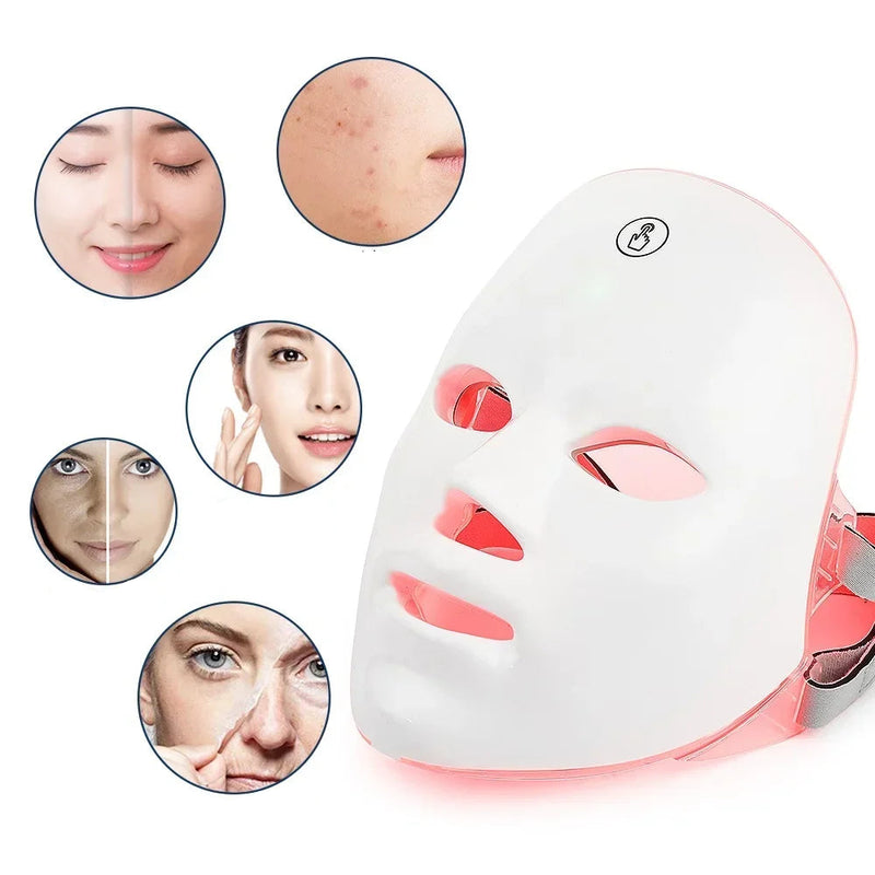 Máscara facial led sem fio, terapia de fótons de luz vermelha, anti-envelhecimento, antirrugas, remoção de acne, 7 cores, máscara facial, cuidados com a pele, dispositivo de beleza - MUNIQUE SOTTILI ACESSÓRIOS
